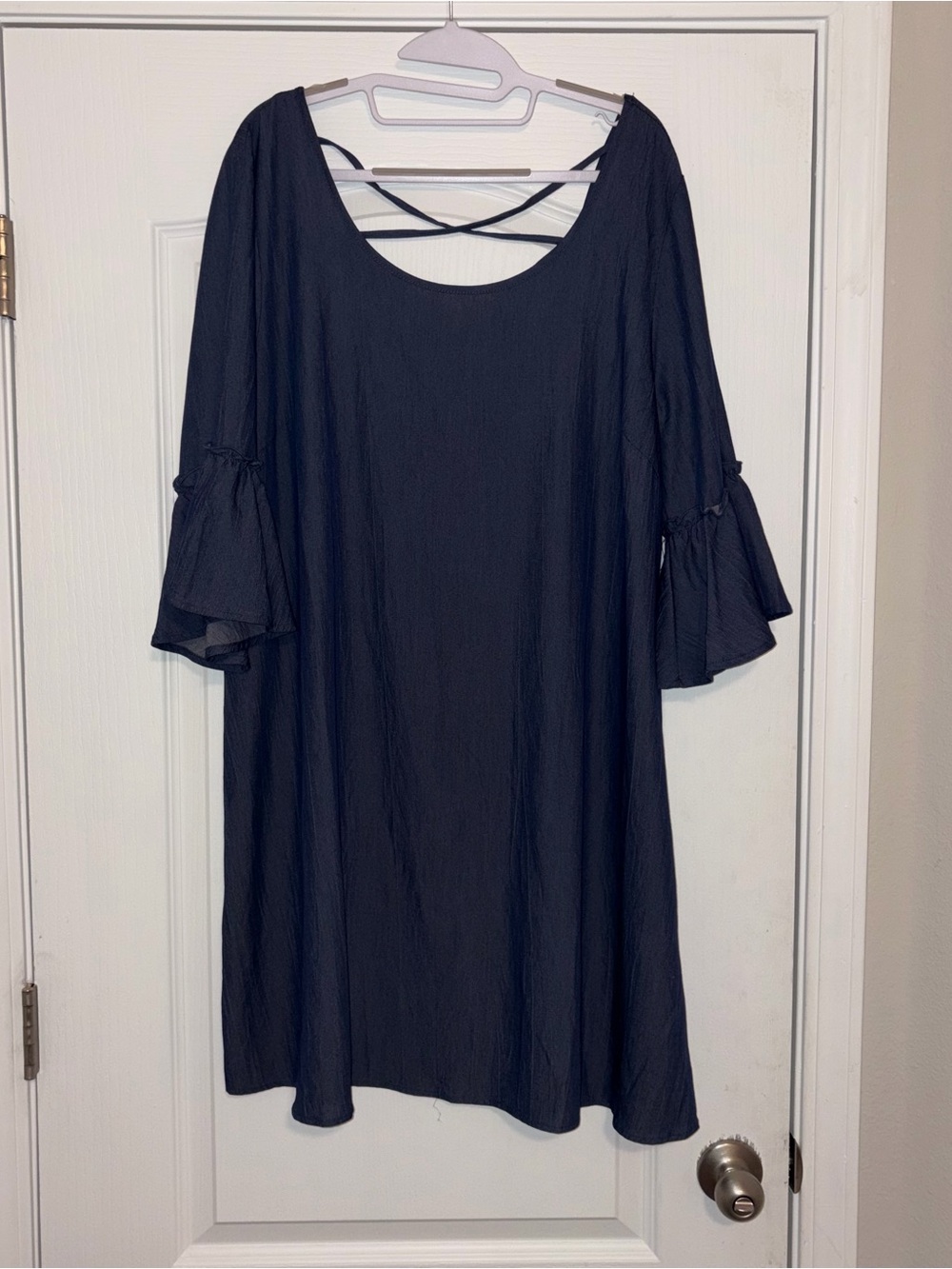 NAIF Navy Scoop Neck Midi Dress with Crisscross Back Plus Size 2X